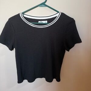 Hollister Black Crop Top with White Trim